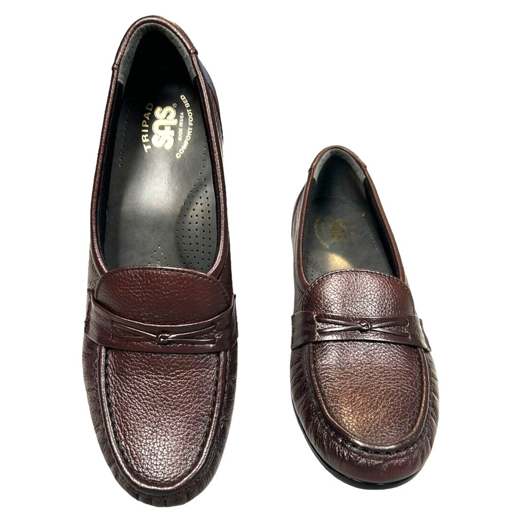 SAS Womens Shoes Loafers 8.5 NARROW Leather Brown Moc Toe Comfort Slip On